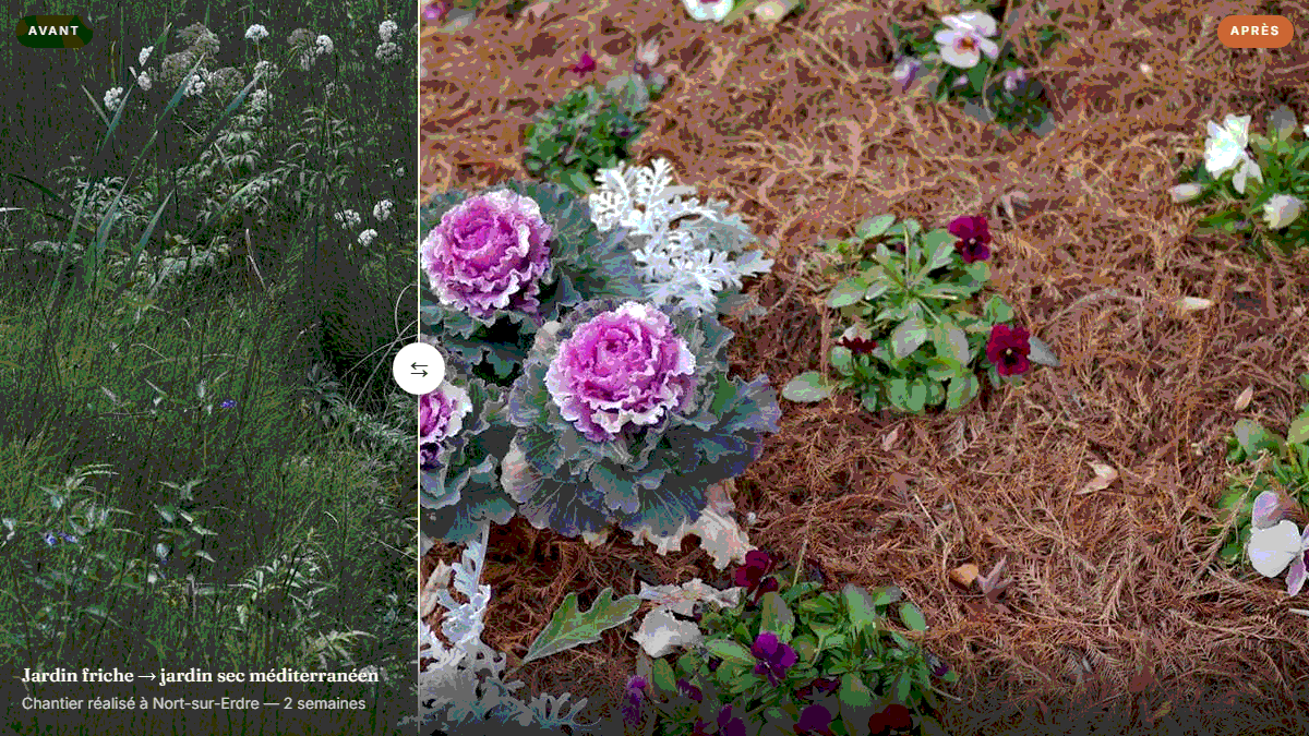 Composant avant/après interactif du site Jardins de l'Erdre